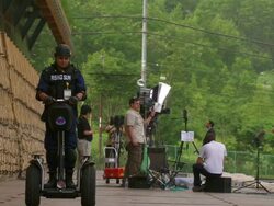 WS Shot of television news crews preparating for G8 meeting / Hokkaido Toyako, Japan Stock Footage