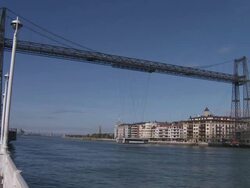 MS view of Vizcaya transporter bridge / Bilbao estuary, Biscaye, Spain Stock Footage