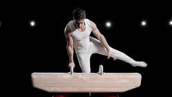LD Gymnast performing a routine on pommel horse Stock Footage
