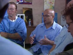 MS Male prisoner talking about self-esteem and looking into eyes with respect / Lancaster, California, USA Stock Footage