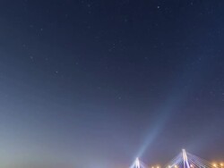 WS TD T/L View of Nightscape of Yeongheungdaegyo Bridge / Incheon, South Korea  Stock Footage