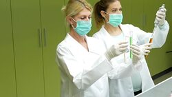 Female scientists working in laboratory, Slow Motion 4K video Stock Footage