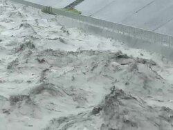 Flood Waters In River Surge Downstream After Hurricane Stock Footage