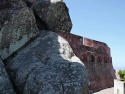 Sintra, Pena National Palace, rocks and the outer walls Stock Footage