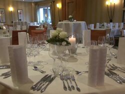 MS Shot of festive decorated restaurant / Trassem, Rhineland-Palatinate Stock Footage
