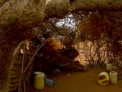 Interior straw hut in rural village Stock Footage