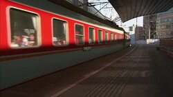 A train passes through a railway station in Beijing, China. Stock Footage