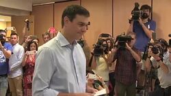 CLEAN : Spains socialist party leader Pedro Sanchez votes News Clip