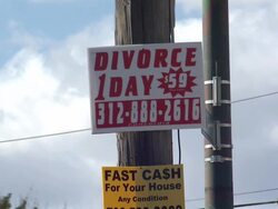 Advert on lamp post in Chicago for one day divorce News Clip