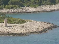 MS AERIAL Shot of light house along island / Korcula, Dubrovnik Neretva County, Croatia Stock Footage