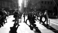 data stream symbolizing global network connection. numbers statistics background. city business district Stock Footage