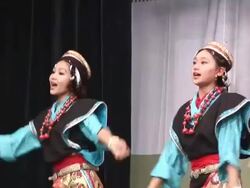 MS ZI Women dancing in traditional Indian theatrical costumes AUDIO / Dharamsala, Himachal Pradesh, India Stock Footage