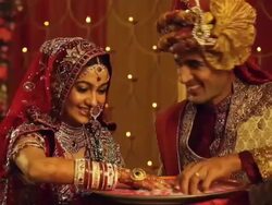 Bride and groom searching ring into a container   Stock Footage