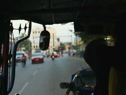  MS SLO MO POV Traffic of city / Vientiane, Laos Stock Footage