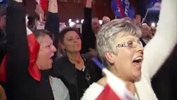 CLEAN : French vote: Joy at Le Pen HQ as Macron Le Pen shown ahead News Clip