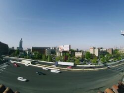 Time lapse, early morning vista with Philadelphia cityscape and traffic crossing The Ben Franklin Bridge with toll booths. Stock Footage