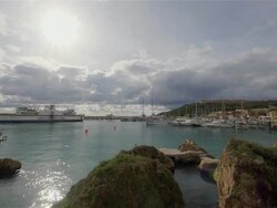 CHANNEL LINE FERRY ARRIVES AT DOCK Stock Footage