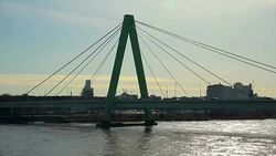 Rhine River and Severin Bridge, Cologne, North Rhine-Westphalia, Germany Stock Footage