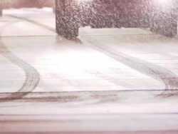 MS Sequence of traces of wheels in snow / Minneapolis, Minnesota, United States Stock Footage