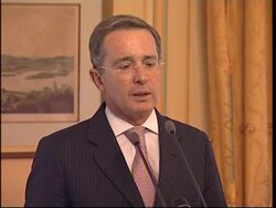 Colombian Pres. gives news conference, comments on hostages News Clip