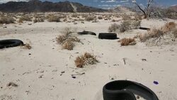 Tyres discarded in the Mojave Desert in California, USA. Stock Footage