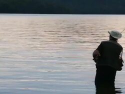 HD Video of Fly-Fishing at Sunset Stock Footage