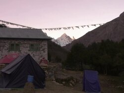 Tents near a stone building in the Himalayas. Stock Footage