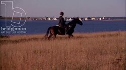 Man on horse-back by the ocean, 1908 - reenactment Stock Footage