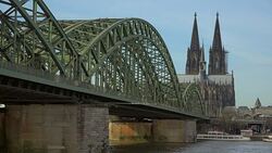 Rhine River,Hohenzollern Bridge with Cologne Cathedral, Cologne, North Rhine-Westphalia, Germany Stock Footage