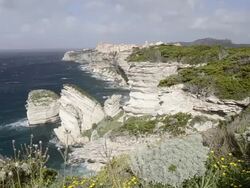 WS Shot of Limestone cliffs / Bonifacio, Corsica, France Stock Footage