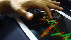 businessman hand working on tablet with digital business strategy Stock Footage