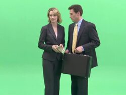 MS, Businesspeople passing bundle of money and briefcase to each other in studio Stock Footage