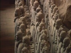 Terracotta Army, side view, Museum of Qin, Xian, China Stock Footage