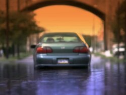 Flooded Car Under Arch Medium Shot - Enhanced Color Stock Footage