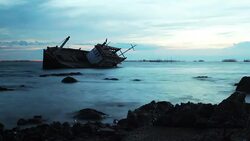 Rust Shipwreck over the sea Stock Footage