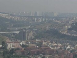 WS POV ZO View of cityscape at aqueduct / Lisbon, Portugal Stock Footage