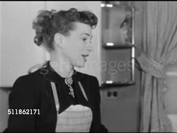 1948: CLAUDIA RADIO SHOW: DRAMATIZATION: Kathyrn Bard & Paul Crabtree ON SET kitchen, SOT 'David' (Paul Crabtree) & 'Claudia' (Kathyrn Bard) discussing check book, 'David' taking glass of Coca-Cola from 'Claudia' & drinking saying income tax coming. Instructional Video