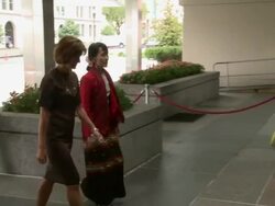 Burmese opposition politician arrives and departs Stock Footage