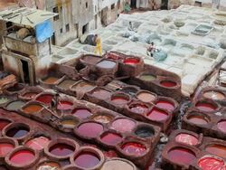 Local manual workers at the Leather Tanneries, Fez, Morocco, Africa Stock Footage