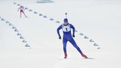 SLO MO cross country skiing athlete in sprint Stock Footage