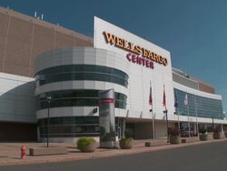 Shot of the exterior of the Wells Fargo Center in Philadelphia, Pennsylvania Stock Footage