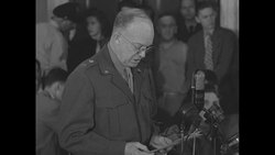 Gen. Eisenhower reads prepared testimony before Senate Military Affairs Committee in Washington, DC News Clip