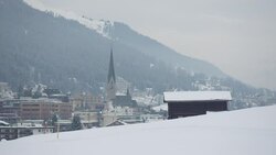 Winter view of Davos, famous Swiss skiing resort Stock Footage