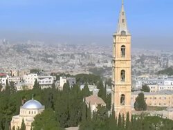 Aerial the church of Ascension on Mount of Olives in eastern Jerusalem, Israel Stock Footage