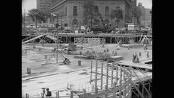WS PAN Construction workers working at construction site / Detroit, Michigan, United States Stock Footage