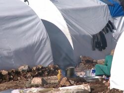 Internal Displaced Persons' camp laundry Stock Footage