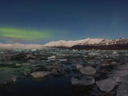 Time Lapse Aurora borealis, Jokulsarlon glacier lagoon, Southern Iceland, Iceland, Europe Stock Footage
