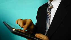 businessman hand click tablet Stock Footage