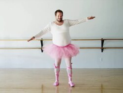 WS Overweight man wearing ballerina costume practicing in ballet studio / Orem,Utah,USA Stock Footage