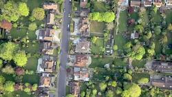 Aerial View Town and Suburbia in Sunshine. HD Stock Footage